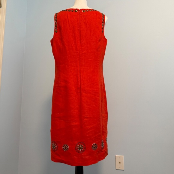 Anne Klein 100% Linen Sleeveless Embellished Red‎ Lined Dress Size 12 - Picture 4 of 12